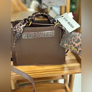 Steve Madden Brown Bag with Leopard Print Scarf